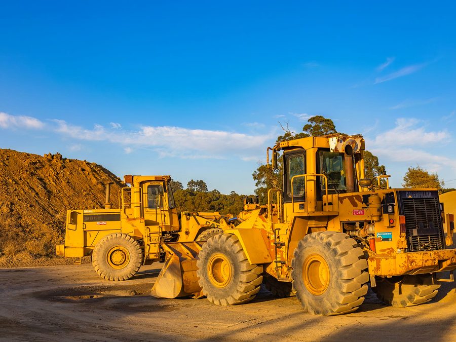 Wheel loaders parked on a working site