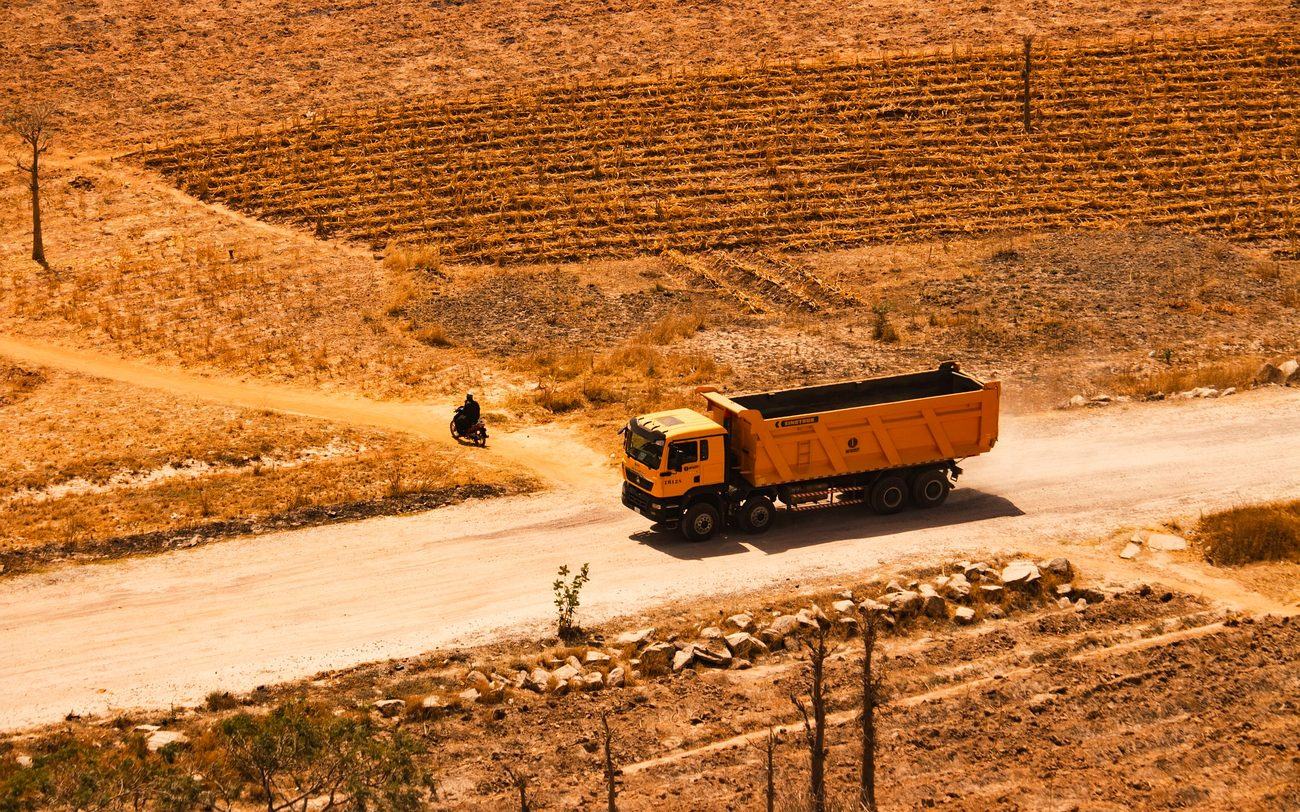 Tipper truck on a newly formed access road